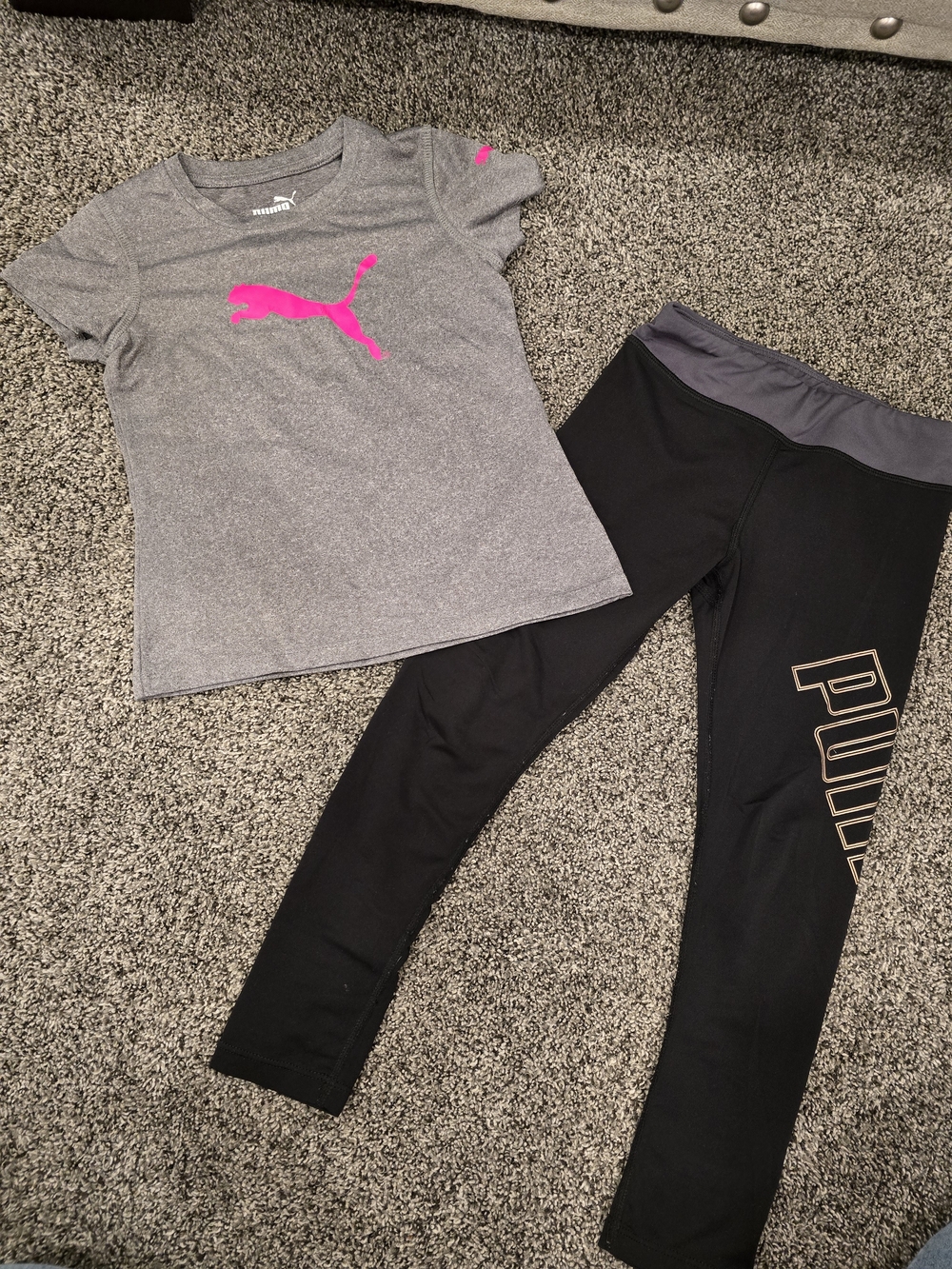 Puma Girls Athletic Tee & Leggings Set - Gray with Hot Pink Logo